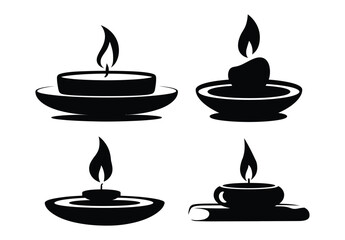 Candle with Soft Flame on Platform Silhouettes Vector Template