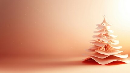Aufkleber - A layered 3D paper Christmas tree stands elegantly in a soft gradient background, designed for customizable holiday messages or festive decor. Generative AI