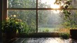 © Heorhii - The sound of gentle rain on a windowpane, emphasizing the auditory experience of relaxation, peaceful ambiance