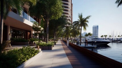 Luxury Waterfront Promenade:  A Serene Stroll Along Miami's Exclusive Bayside