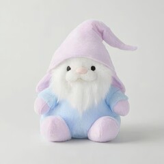 Wall Mural - Adorable plush gnome toy in pastel blue and purple.