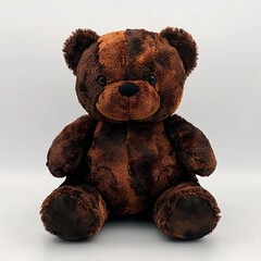 Wall Mural - Brown teddy bear plush toy sitting on white background.