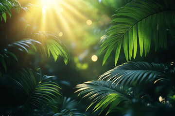 Lush Green Palm Fronds Basking In Sunlight