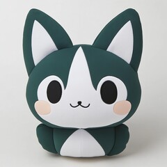 Wall Mural - Cute cartoon cat plush toy, dark green and white.