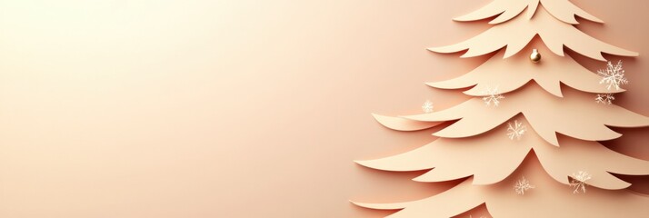 Aufkleber - A beautifully crafted layered 3D paper Christmas tree stands against a soft backdrop, featuring ample blank space for adding your own text. Generative AI