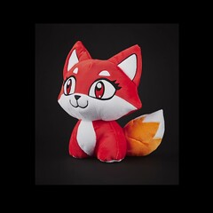 Wall Mural - Cute red plush fox toy, sitting position, dark background.