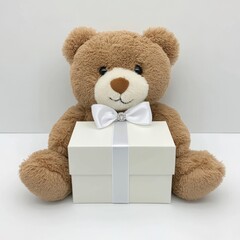 Wall Mural - Cute teddy bear with a gift box.