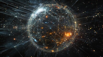 Wall Mural - futuristic 3d world globe with data exchange and planet earth network connection, representing globa