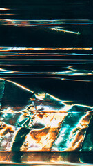 Wall Mural - distressed foil. old film overlay. green orange white color rust stains light flare glitch waves dus