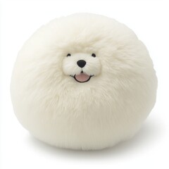 Wall Mural - Fluffy white dog plush toy shaped like a ball.