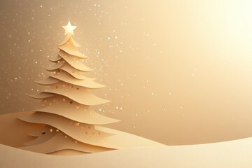 Poster - Decorative layered 3D paper Christmas tree stands elegantly against a soft, light background, providing a festive touch for the season. Generative AI