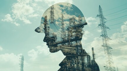 Wall Mural - silhouette of a worker against an industrial backdrop