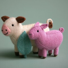 Wall Mural - Handmade felt pig and calf toys.