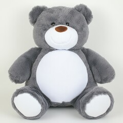 Wall Mural - Large gray teddy bear with white belly, sitting.