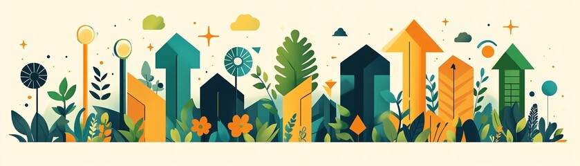 Aufkleber - Green and sustainable business growth illustrated with rising arrows intertwined with renewable energy symbols, highlighting the positive impact of ESG principles