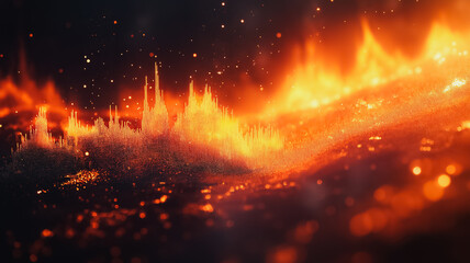 Sticker - A computer generated image of a city with a fire in the background. The fire is orange and the city is in the foreground. Scene is intense and dramatic