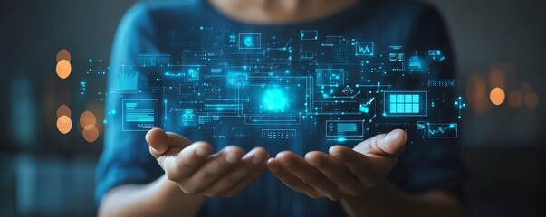 Aufkleber - Abstract digital concept symbolizing corporate transformation, where advanced technologies reshape business processes, enhance efficiency, and drive forwardthinking change
