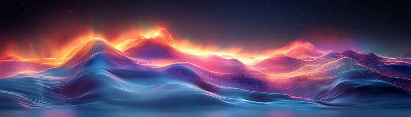 Poster - Abstract digital landscape representing corporate digital transformation, highlighting advanced technology revolutionizing business processes and driving organizational change