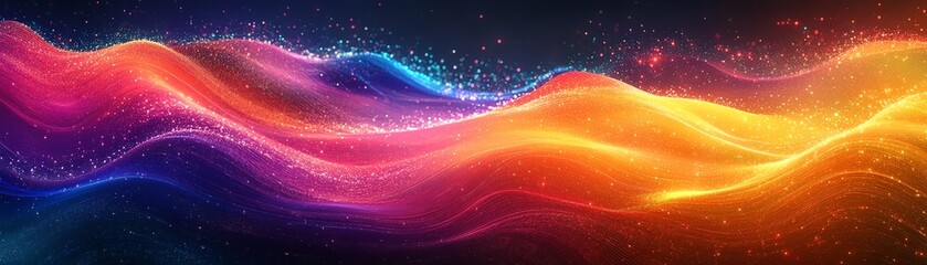 Poster - Abstract digital landscape representing corporate digital transformation, highlighting advanced technology revolutionizing business processes and driving organizational change