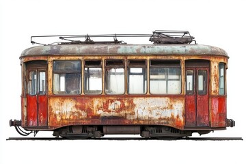 Old tram isolated on white background