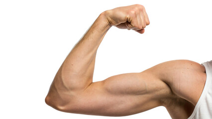 muscular man flexing bicep, showing off strength and fitness