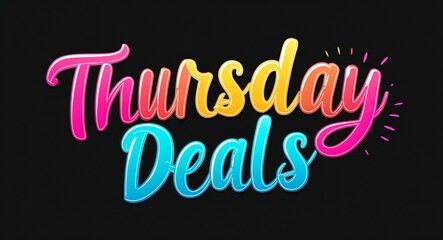 Wall Mural - Thursday deals colorful calligraphic shining shiny smooth lettering on plain black background