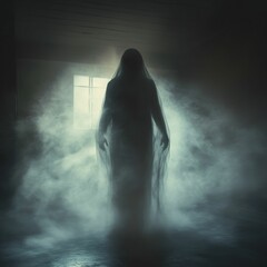 Poster - Smoke-filled room, shadowy figure, ethereal presence.