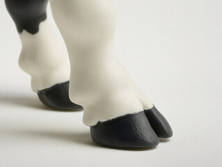 close up of black and white cows hooves, showcasing detailed textures and colors