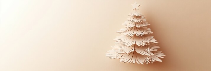 Aufkleber - Decorative layered 3D Christmas tree made from paper offers a blank area for custom text or festive messages, perfect for seasonal art. Generative AI