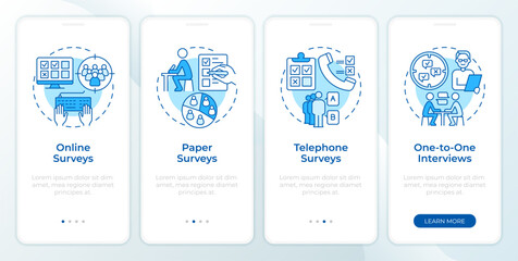 Canvas Print - Research survey types blue onboarding mobile app screen. Walkthrough 5 steps editable graphic instructions with linear concepts. UI, UX, GUI template. Montserrat SemiBold, Regular fonts used