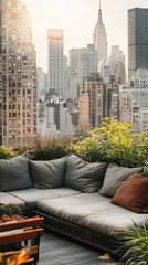 Wall Mural - Rooftop Lounge Overlooking City Skyline At Sunset