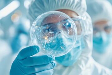 Poster - Futuristic Scientists Analyzing Transparent Sphere in High-Tech Laboratory