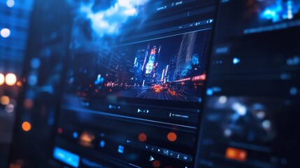 Wall Mural - video player transparent interface. video screen app layout, web stream player vector ui or live aud