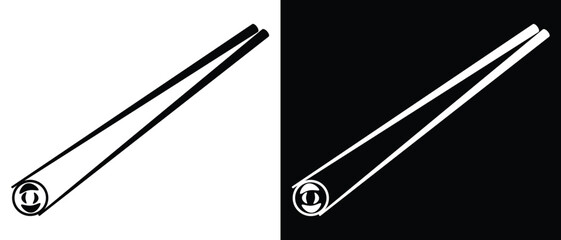 Wall Mural - Chopsticks icon . Japanese food, Korea wood stick Chinese sushi chop. isolated on white and black background. Restaurant chopsticks symbol vector illustration