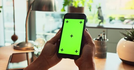 Aufkleber - Mobile phone, hands and green screen with tracking markers, mockup space and branding as ux. Person, technology and connection in ui, network and internet for online, website and application in house