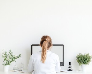 Aufkleber - High School Student Engaged in Online Learning with Science Focus in Bright Modern Space