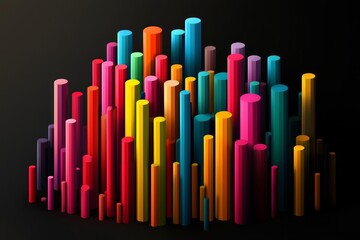 3D vector illustration of colorful abstract shapes, gradients colors on a black background.