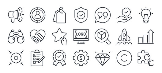 branding and corporate identity editable stroke outline icon isolated on white background flat vecto