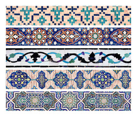 Wall Mural - Set of borders with detail of traditional persian mosaic wall with tile ornament. Horizontal or vertical background with ceramic tile frame