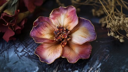 Wall Mural - Elegant Handcrafted Flower Brooch with Rich Purple and Gold Accents