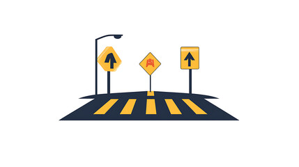 Wall Mural - A flat design of a street scene highlighting crosswalks and road signs with clean vector lines 