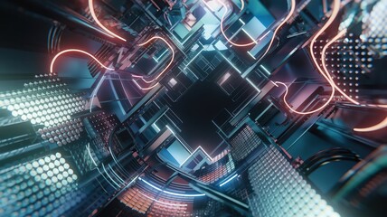 Wall Mural - futuristic abstract background with intertwining glowing wires, luminous tech-inspired shapes