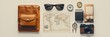 © Анатолий Сав - Layout of travel essentials featuring a map, compass, small camera, and sunglasses ready for your next trip or adventure planning. Generative AI