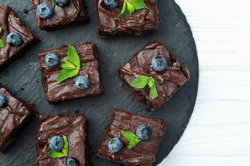 Wall Mural - Homemade chocolate brownie photography . Top view