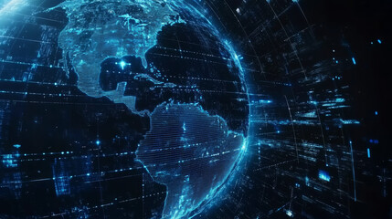 Wall Mural - western hemisphere. abstract digital isolated earth. technology polygonal globe on dark background. 