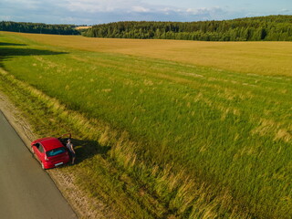 Wall Mural - Top view of the roads, landscape and roadside from the height of a flying drone. 