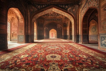 Wall Mural - Ornate hall, arched entryways, patterned carpet.