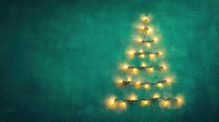 Canvas Print - Bright Christmas lights arranged in a fir tree shape on a fresh green background, creating a modern holiday look