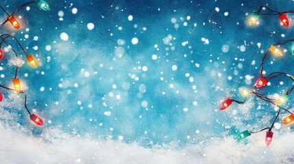 Wall Mural - Soft, white snow meets vibrant Christmas lights under a serene and bright blue winter sky