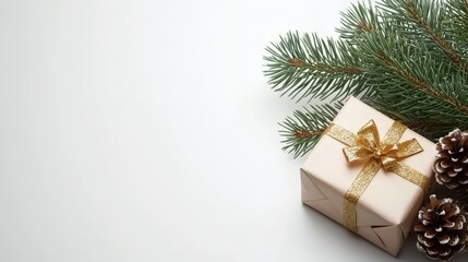 Wall Mural - Elegant Christmas Gift Box with Pine   Pinecones